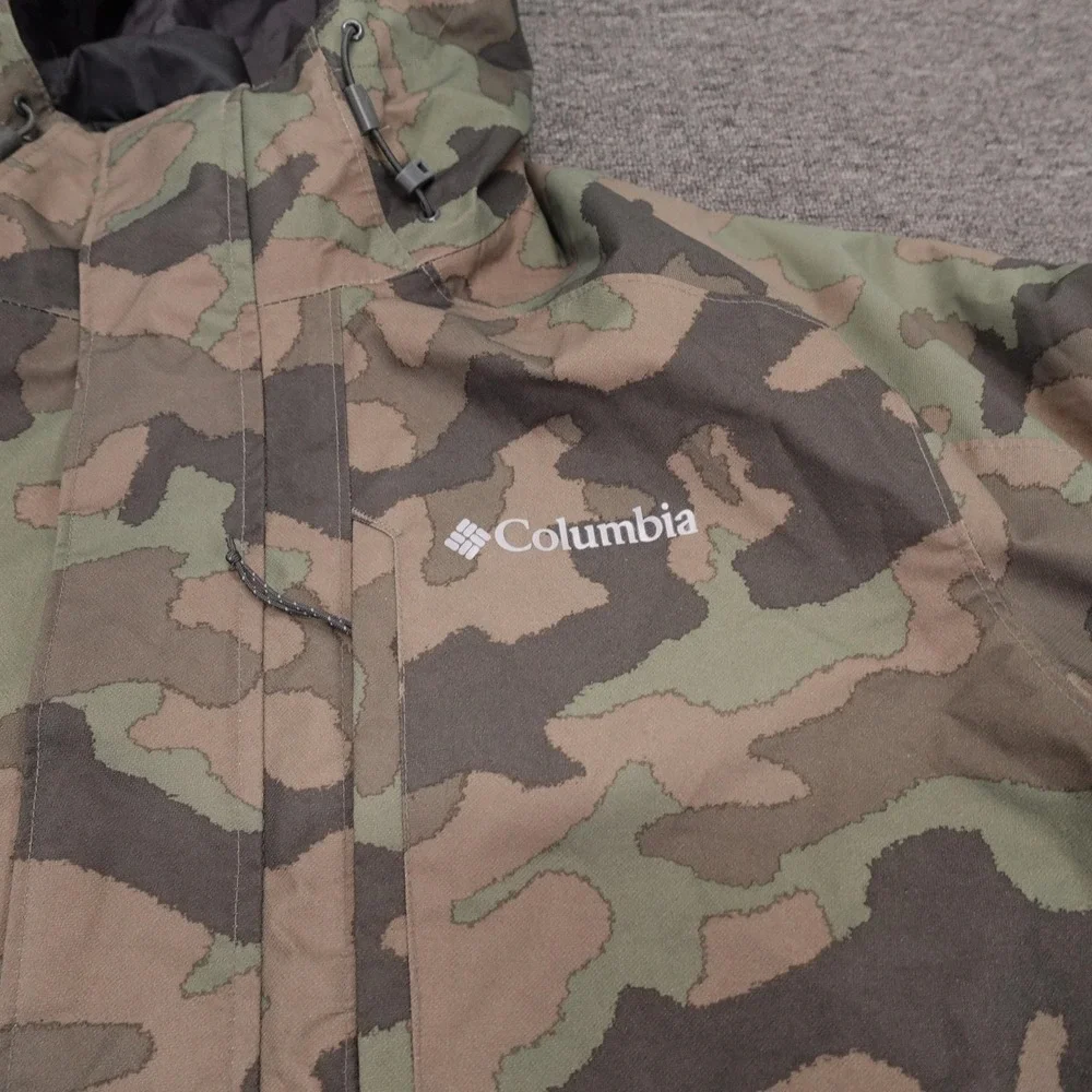 Columbia Jacket Mens Large Green Camo Omni-Tech Interchange 3-in-1 Hooded Ski